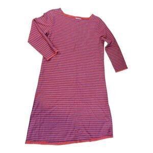 J. McLaughlin women sz small red blue striped dress cotton linen blend boat neck
